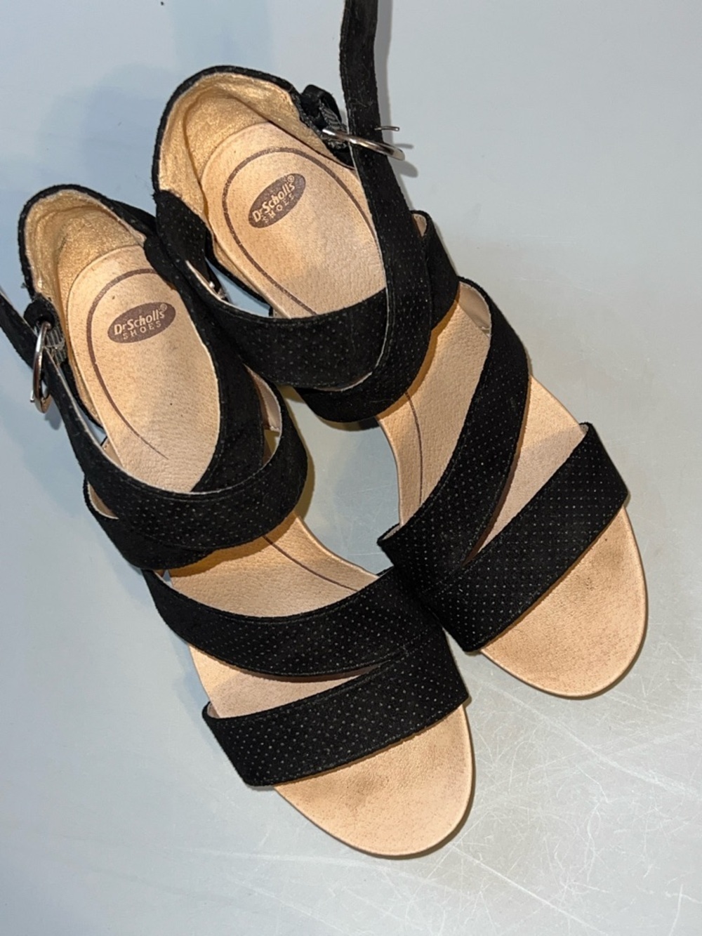Dr. Scholl's Black Three-Strap Buckle Sandals